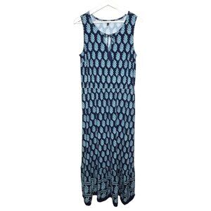 Talbots Blue Floral Maxi Dress M Sleeveless Boho Summer Resort Sundress